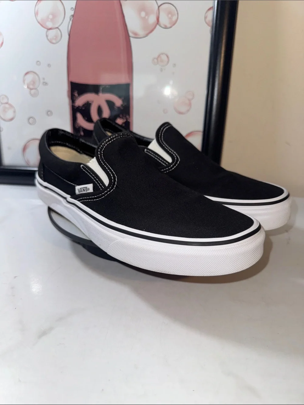 Vans Classic Unisex Black & White Slip-On Sneakers - Size 7 Men’s/ 8.5 Women’s